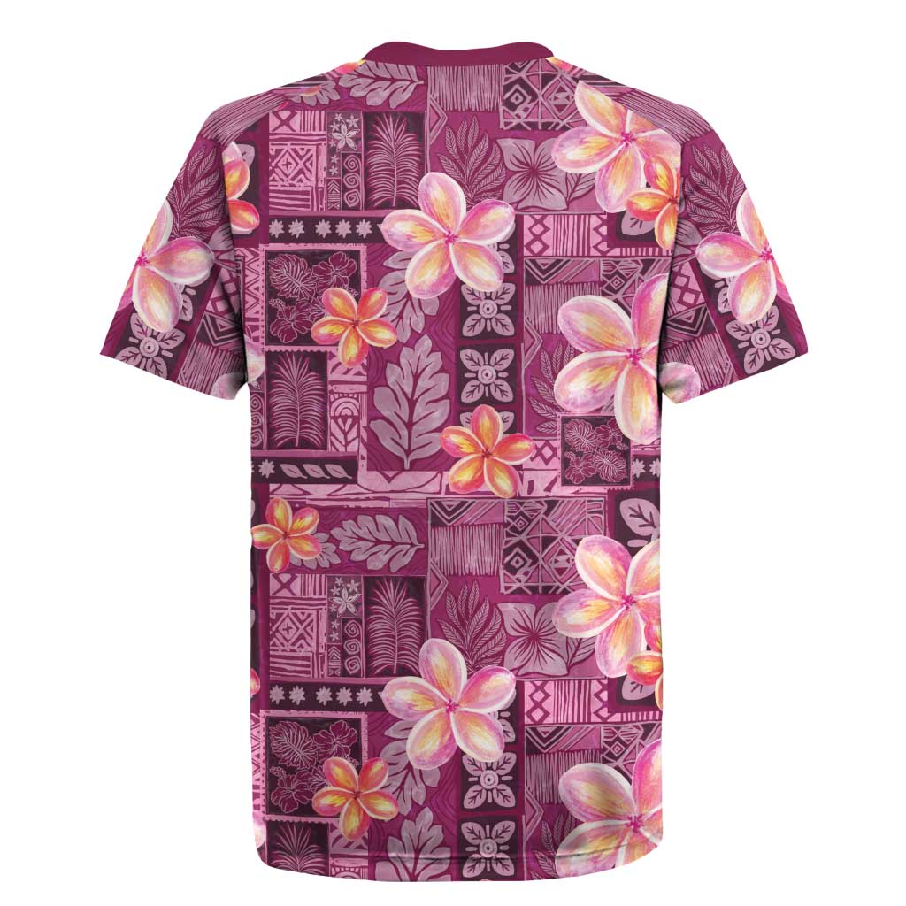 Pink Hawaii Plumeria With Tropical Flowers Motifs Rugby Jersey