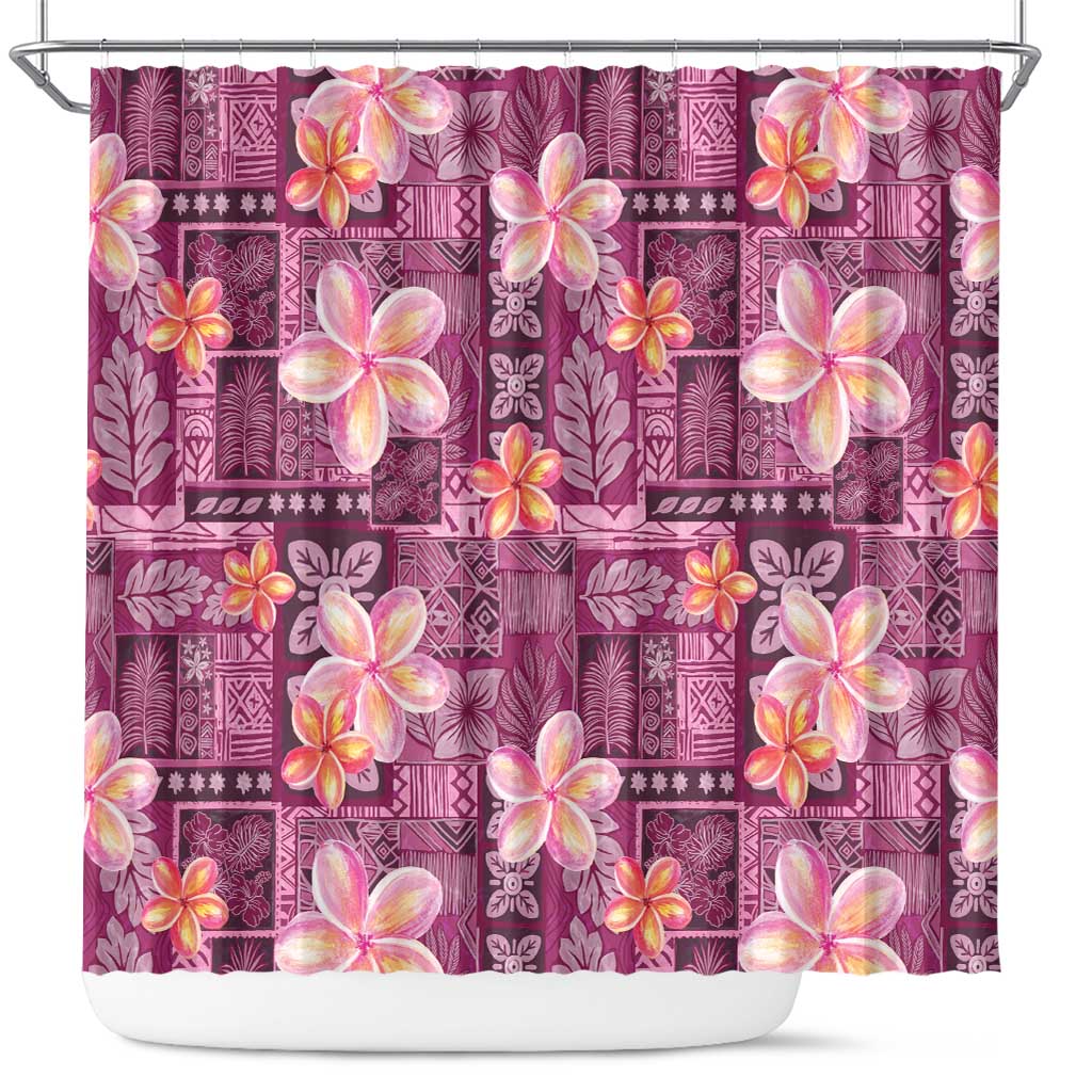 Pink Hawaii Plumeria With Tropical Flowers Motifs Shower Curtain