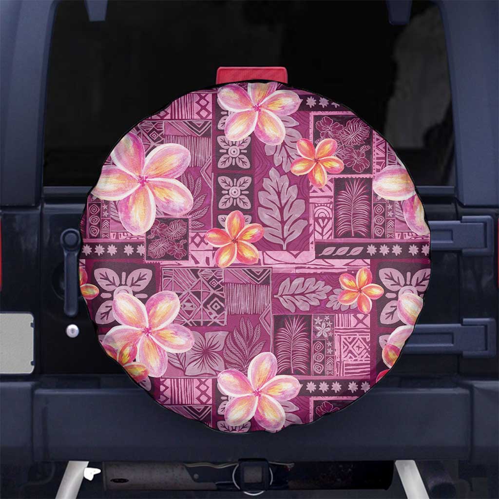 Pink Hawaii Plumeria With Tropical Flowers Motifs Spare Tire Cover