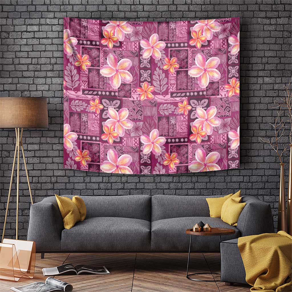 Pink Hawaii Plumeria With Tropical Flowers Motifs Tapestry LT14 Pink - Polynesian Pride