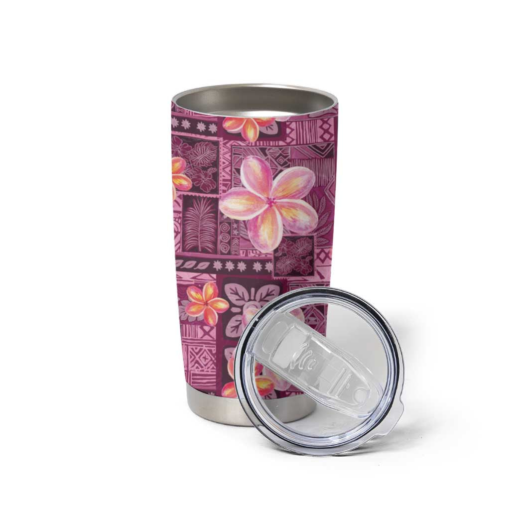 Pink Hawaii Plumeria With Tropical Flowers Motifs Tumbler Cup