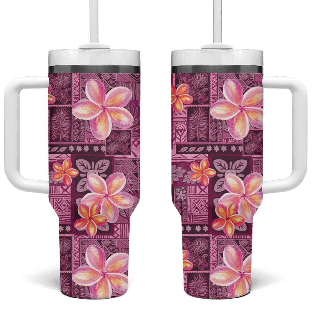 Pink Hawaii Plumeria With Tropical Flowers Motifs Tumbler With Handle