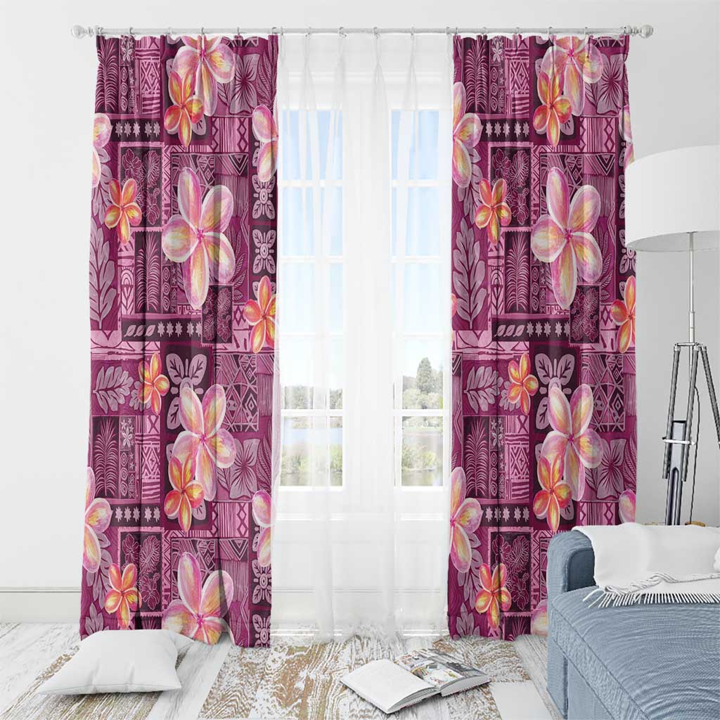 Pink Hawaii Plumeria With Tropical Flowers Motifs Window Curtain