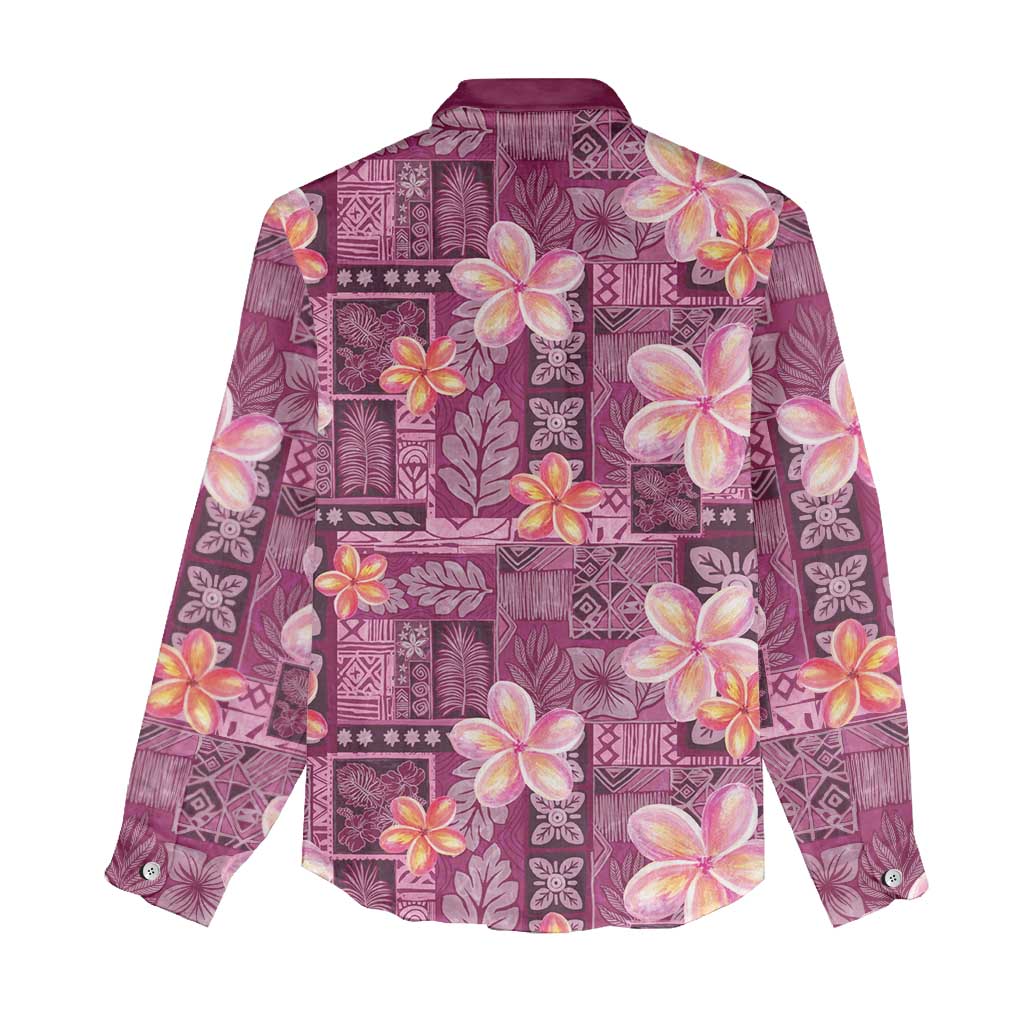 Pink Hawaii Plumeria With Tropical Flowers Motifs Women Casual Shirt