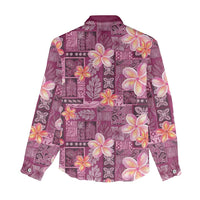 Pink Hawaii Plumeria With Tropical Flowers Motifs Women Casual Shirt
