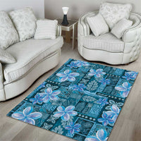 Cyan Hawaii Plumeria With Tropical Flowers Motifs Area Rug