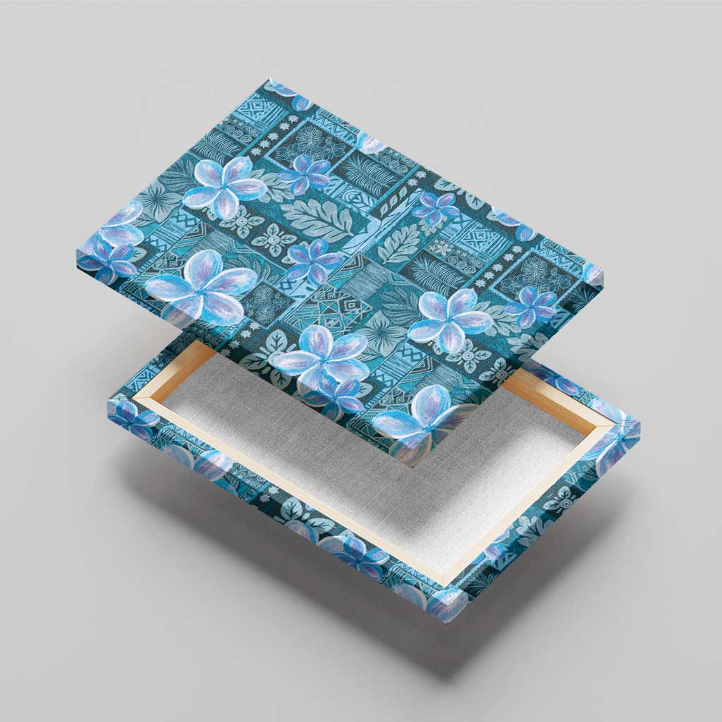 Cyan Hawaii Plumeria With Tropical Flowers Motifs Canvas Wall Art