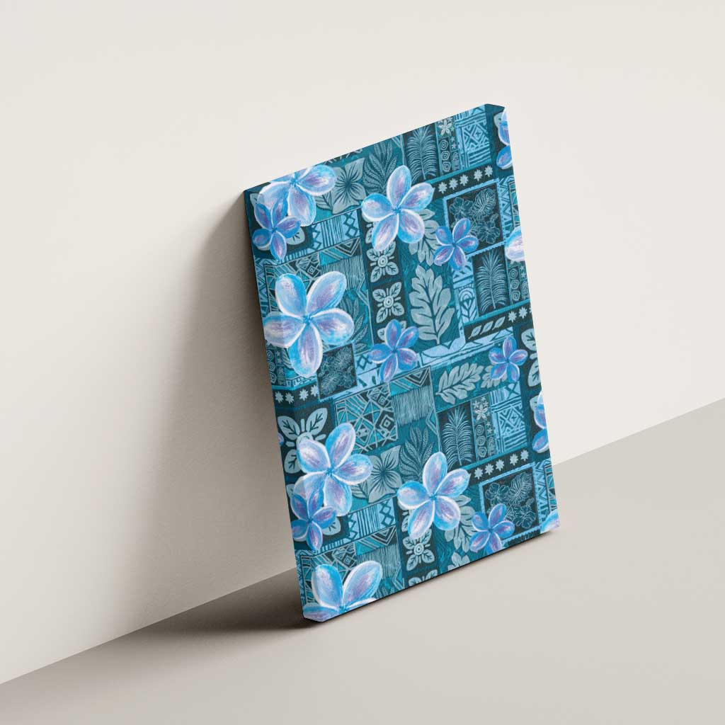Cyan Hawaii Plumeria With Tropical Flowers Motifs Canvas Wall Art