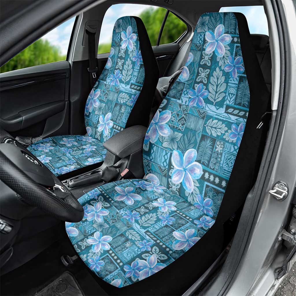 Cyan Hawaii Plumeria With Tropical Flowers Motifs Car Seat Cover