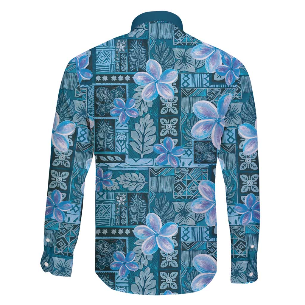 Cyan Hawaii Plumeria With Tropical Flowers Motifs Family Matching Off Shoulder Maxi Dress and Hawaiian Shirt