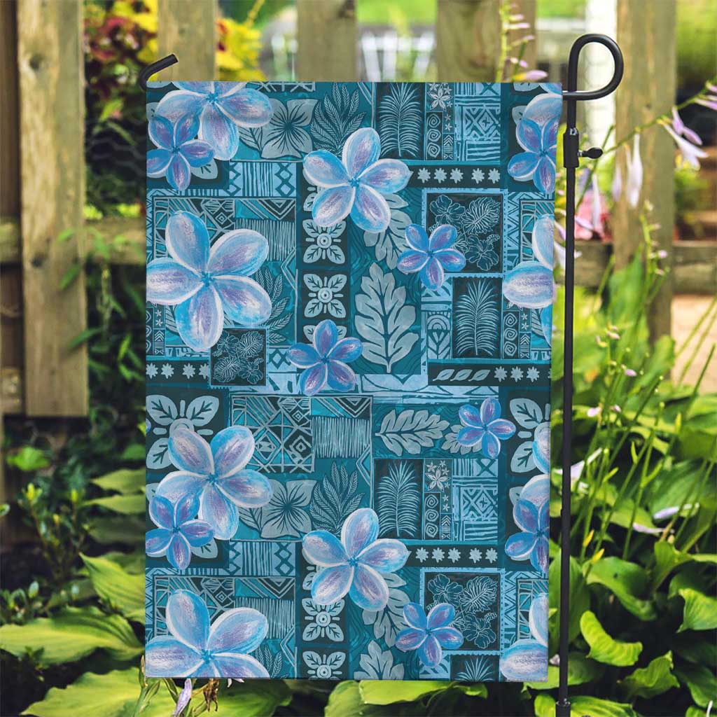 Cyan Hawaii Plumeria With Tropical Flowers Motifs Garden Flag
