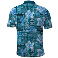 Cyan Hawaii Plumeria With Tropical Flowers Motifs Polo Shirt