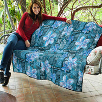 Cyan Hawaii Plumeria With Tropical Flowers Motifs Quilt