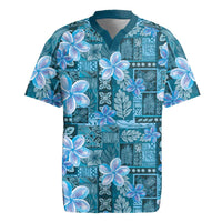 Cyan Hawaii Plumeria With Tropical Flowers Motifs Rugby Jersey