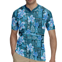 Cyan Hawaii Plumeria With Tropical Flowers Motifs Rugby Jersey