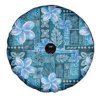 Cyan Hawaii Plumeria With Tropical Flowers Motifs Spare Tire Cover