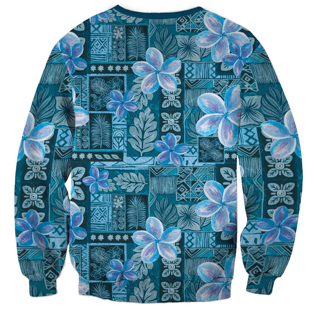 Cyan Hawaii Plumeria With Tropical Flowers Motifs Sweatshirt LT14 - Polynesian Pride