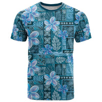 Cyan Hawaii Plumeria With Tropical Flowers Motifs T Shirt