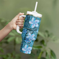 Cyan Hawaii Plumeria With Tropical Flowers Motifs Tumbler With Handle