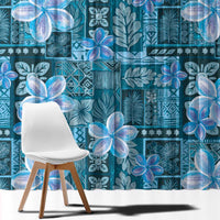 Cyan Hawaii Plumeria With Tropical Flowers Motifs Window Curtain