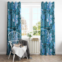 Cyan Hawaii Plumeria With Tropical Flowers Motifs Window Curtain
