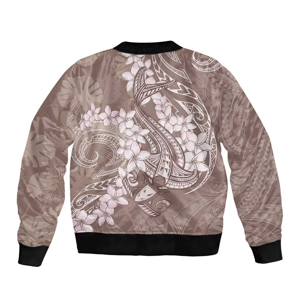 Polynesia Hammerhead Shark Tattoo With Plumeria Lei Bomber Jacket