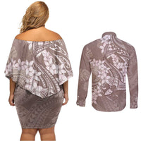 Polynesia Hammerhead Shark Tattoo With Plumeria Lei Couples Matching Off Shoulder Short Dress and Long Sleeve Button Shirt LT14 - Polynesian Pride