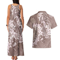 Polynesia Hammerhead Shark Tattoo With Plumeria Lei Couples Matching Tank Maxi Dress and Hawaiian Shirt