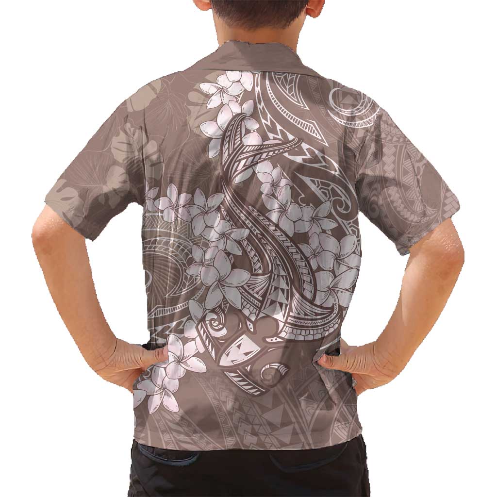 Polynesia Hammerhead Shark Tattoo With Plumeria Lei Family Matching Off Shoulder Maxi Dress and Hawaiian Shirt