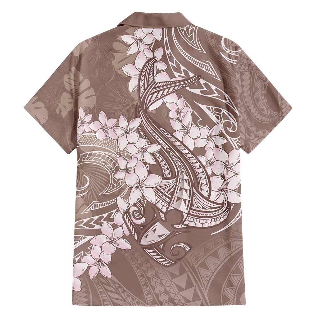 Polynesia Hammerhead Shark Tattoo With Plumeria Lei Family Matching Off Shoulder Maxi Dress and Hawaiian Shirt