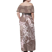 Polynesia Hammerhead Shark Tattoo With Plumeria Lei Family Matching Off Shoulder Maxi Dress and Hawaiian Shirt