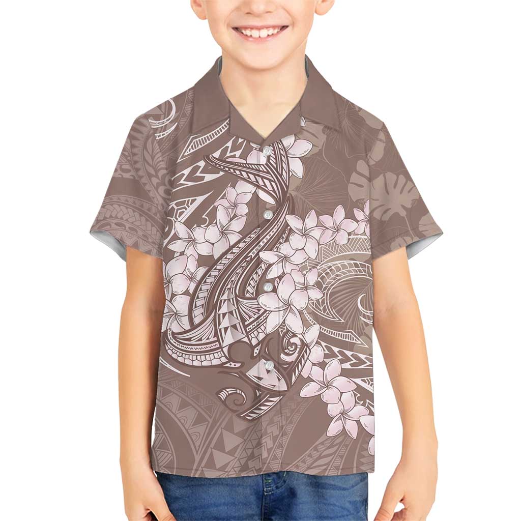 Polynesia Hammerhead Shark Tattoo With Plumeria Lei Family Matching Puletasi and Hawaiian Shirt