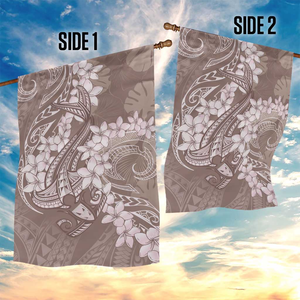 Polynesia Hammerhead Shark Tattoo With Plumeria Lei Garden Flag
