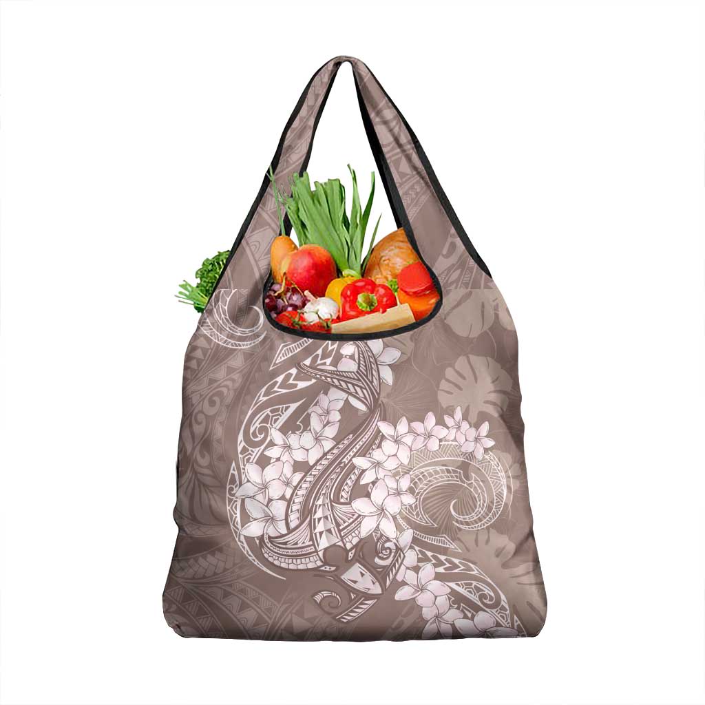 Polynesia Hammerhead Shark Tattoo With Plumeria Lei Grocery Bag