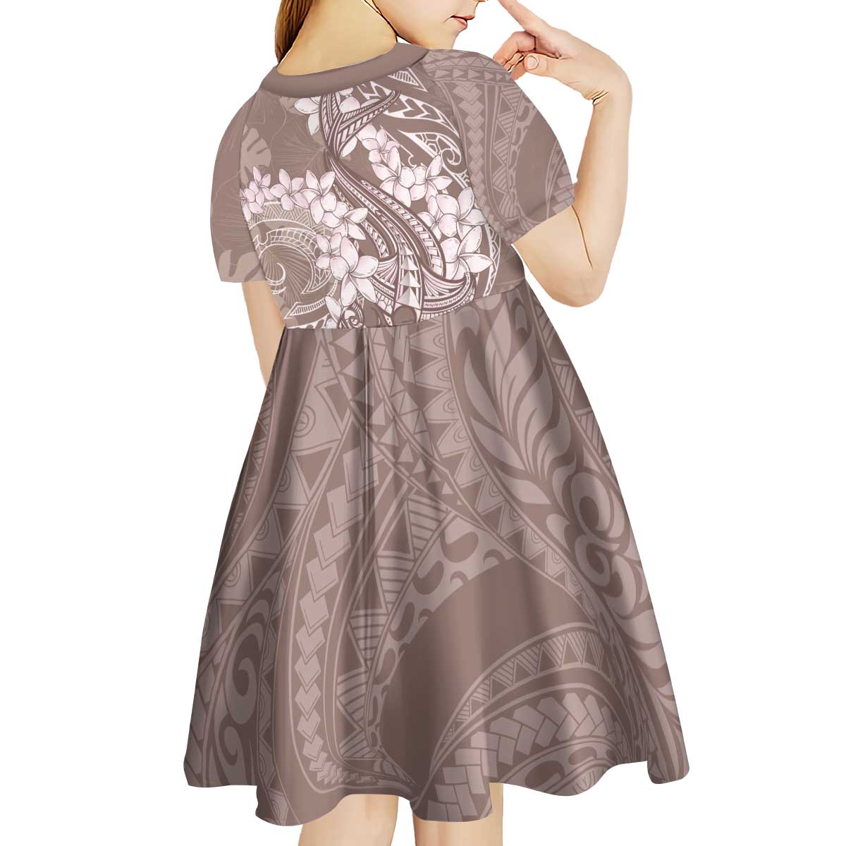 Polynesia Hammerhead Shark Tattoo With Plumeria Lei Kid Short Sleeve Dress LT14 - Polynesian Pride