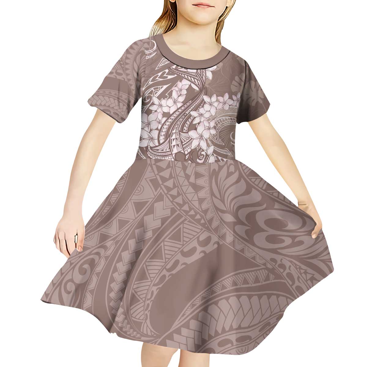 Polynesia Hammerhead Shark Tattoo With Plumeria Lei Kid Short Sleeve Dress LT14 - Polynesian Pride