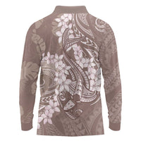 Polynesia Hammerhead Shark Tattoo With Plumeria Lei Long Sleeve Polo Shirt