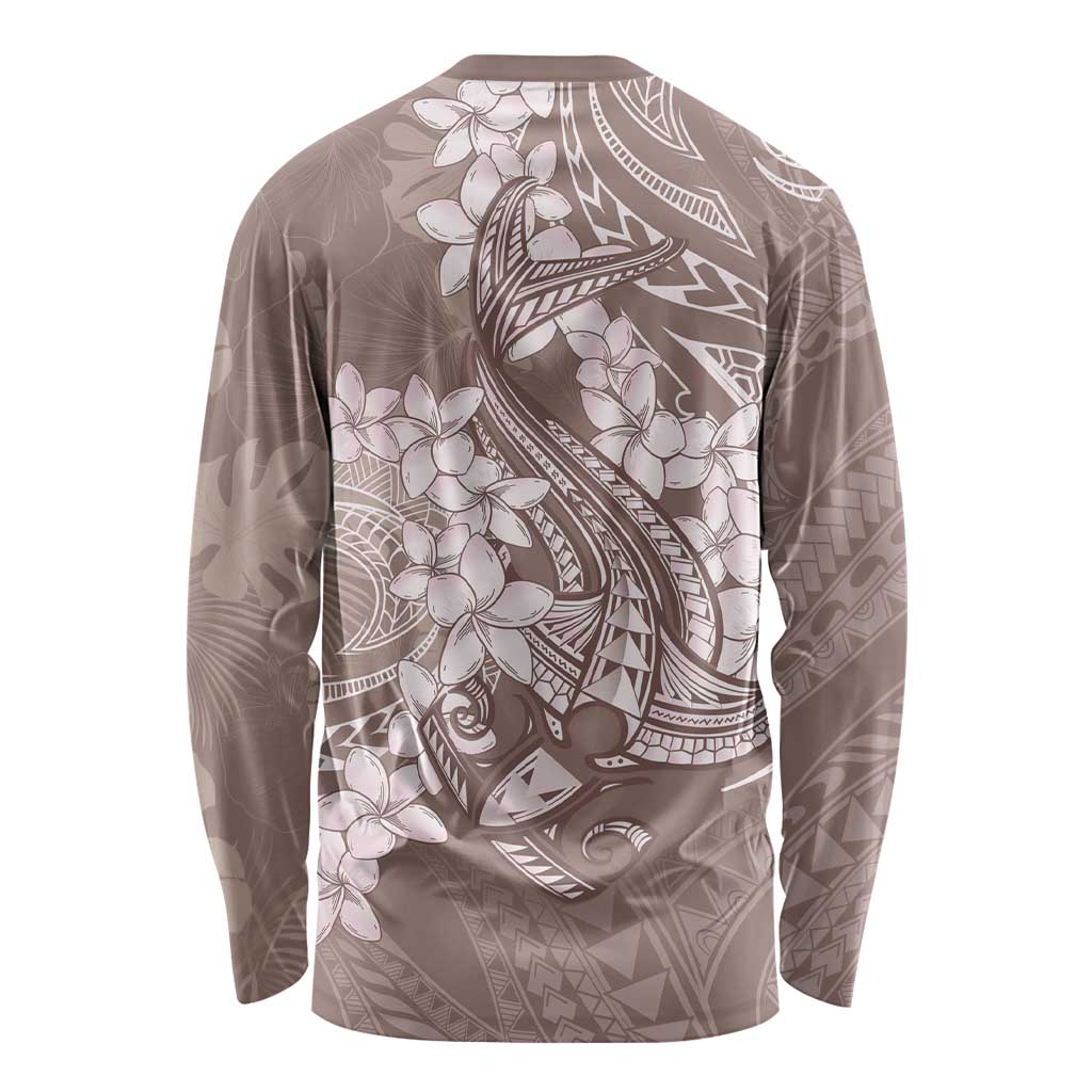 Polynesia Hammerhead Shark Tattoo With Plumeria Lei Long Sleeve Shirt