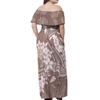 Polynesia Hammerhead Shark Tattoo With Plumeria Lei Off Shoulder Maxi Dress