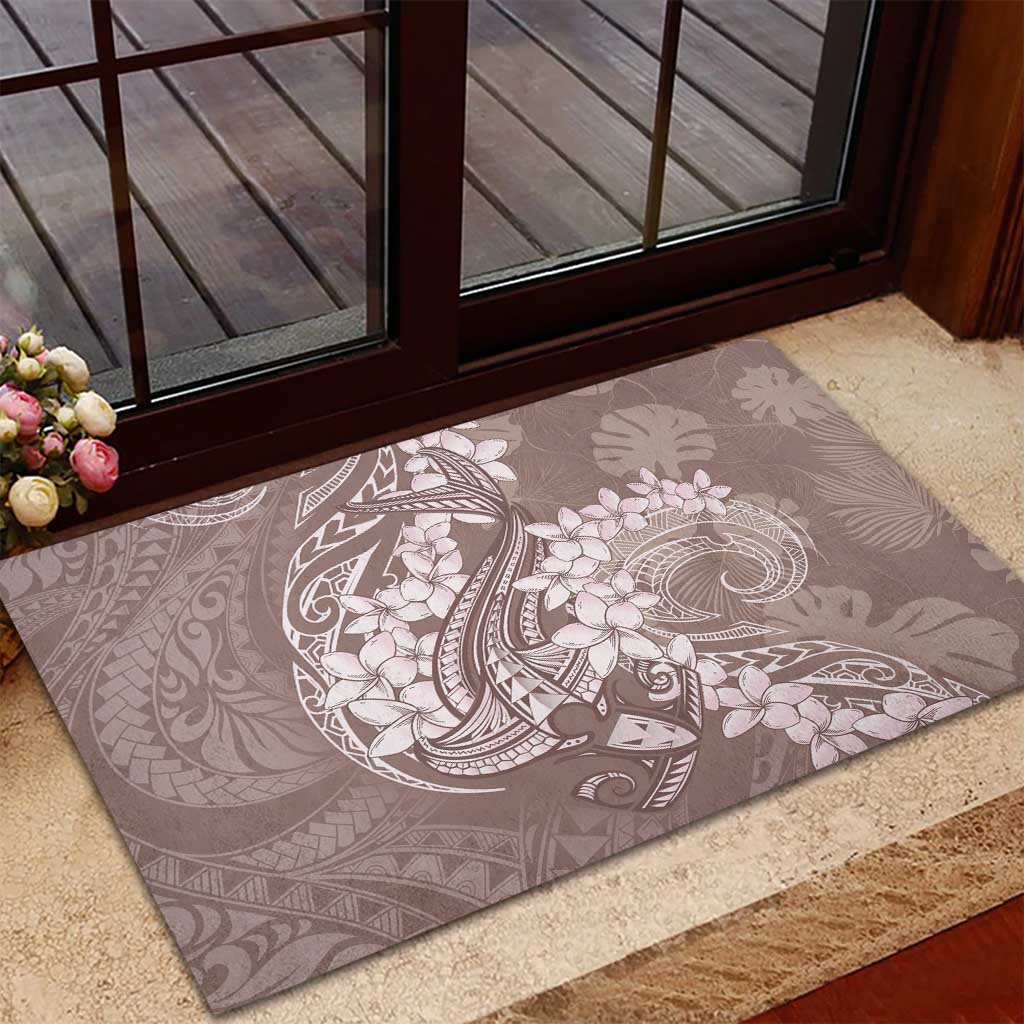 Polynesia Hammerhead Shark Tattoo With Plumeria Lei Rubber Doormat