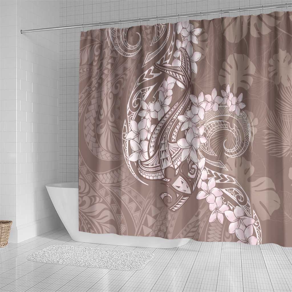 Polynesia Hammerhead Shark Tattoo With Plumeria Lei Shower Curtain