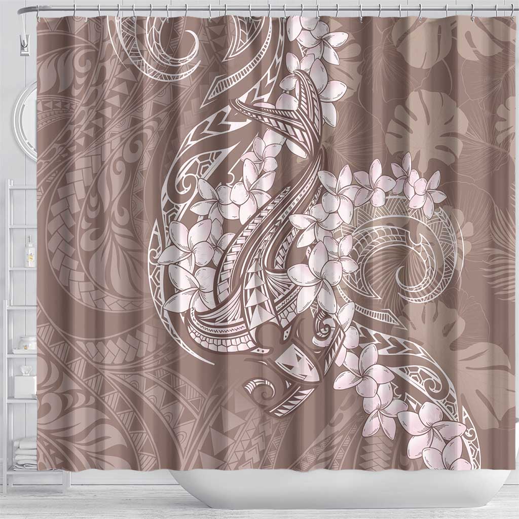 Polynesia Hammerhead Shark Tattoo With Plumeria Lei Shower Curtain
