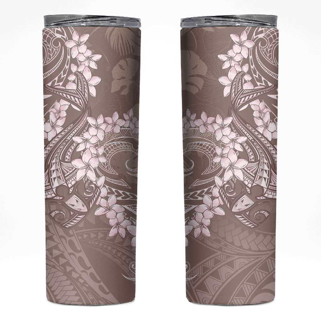 Polynesia Hammerhead Shark Tattoo With Plumeria Lei Skinny Tumbler