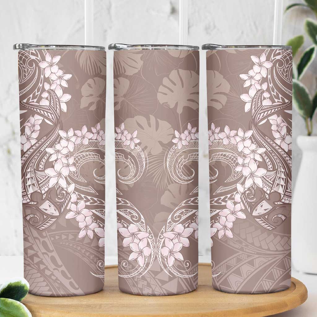 Polynesia Hammerhead Shark Tattoo With Plumeria Lei Skinny Tumbler