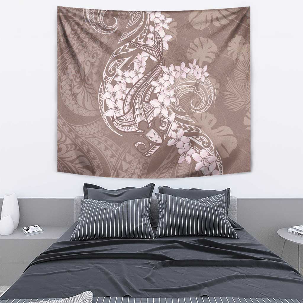 Polynesia Hammerhead Shark Tattoo With Plumeria Lei Tapestry