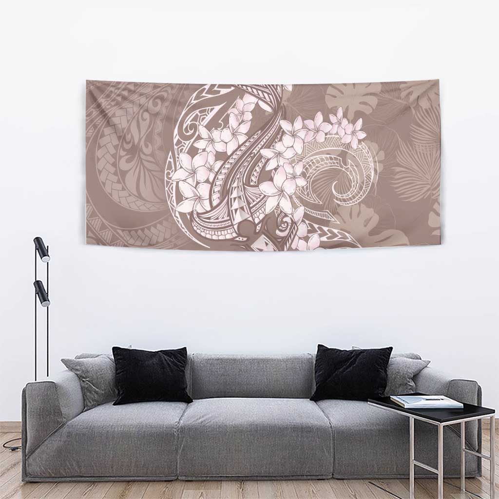 Polynesia Hammerhead Shark Tattoo With Plumeria Lei Tapestry