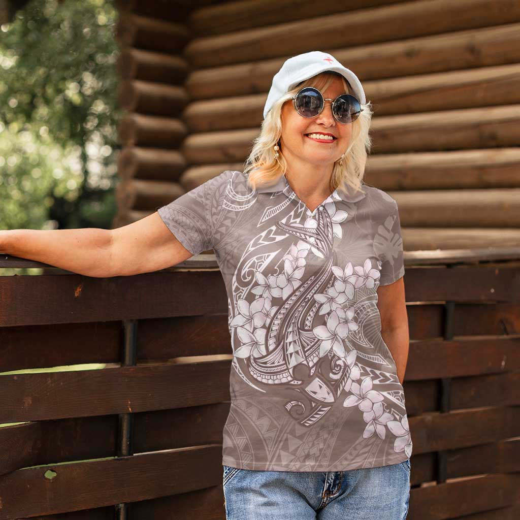 Polynesia Hammerhead Shark Tattoo With Plumeria Lei Women Polo Shirt