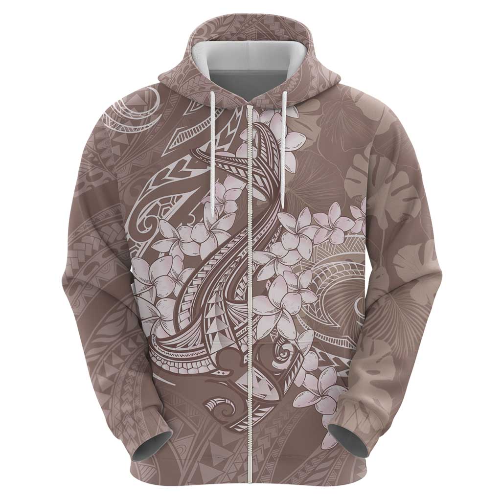 Polynesia Hammerhead Shark Tattoo With Plumeria Lei Zip Hoodie