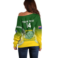 Personalised Cook Islands Rugby Off Shoulder Sweater Pacific Go The Kukis Gradient Style LT14 - Polynesian Pride
