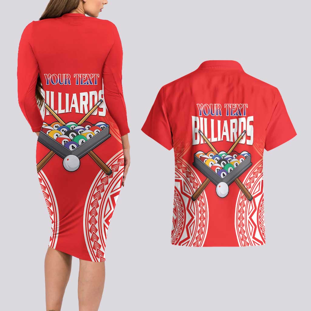 Personalised Taiwan Billiards Couples Matching Long Sleeve Bodycon Dress and Hawaiian Shirt Eight-ball Pool Polynesia Tattoo - Polynesian Pride